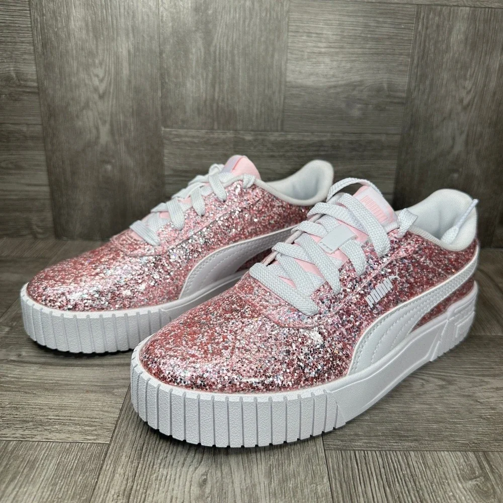 Puma Cali Dream Kids 2.5 Pink Glitter Sparkly Platform Sneakers NEW